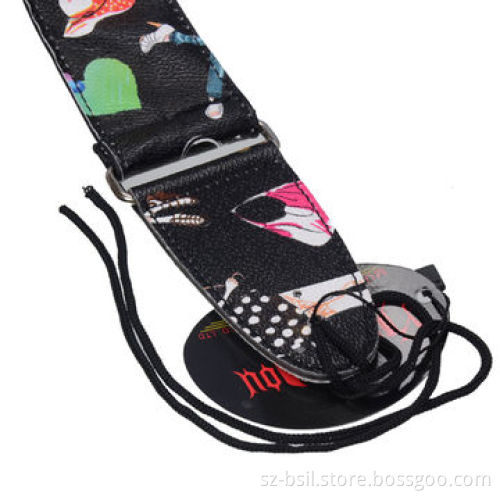 Adjustable Leather Acoustic Guitar Strap Bass, New Young Girl Pattern Printing Metal Buckle Adjuster